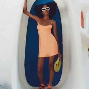 ZARA Peach/Orange Satin-Effect Mini Slip Dress Size XS